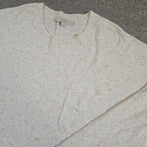 LOFT - Ivory Speckled Long Sleeve Round Neck Nylon Blend Knit Sweater Size XL